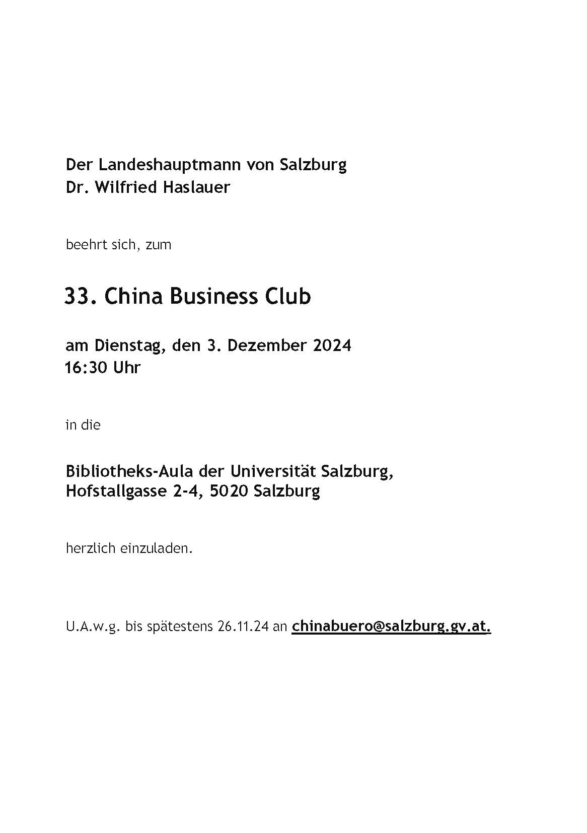 Einladung zum 33. China Business Club in Salzburg, Österreich(图2)